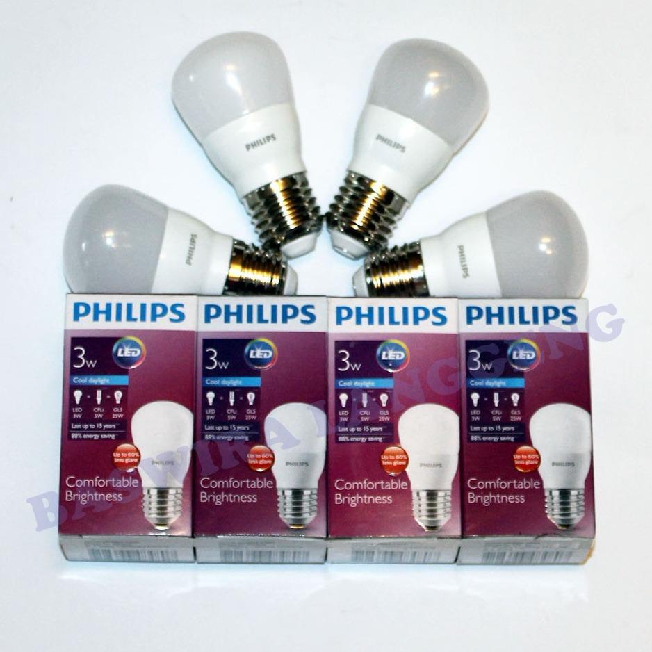 PHILIPS Lampu Led Bulb 3 Watt 3 W 3Wat 3W Putih Paket 4 Pcs