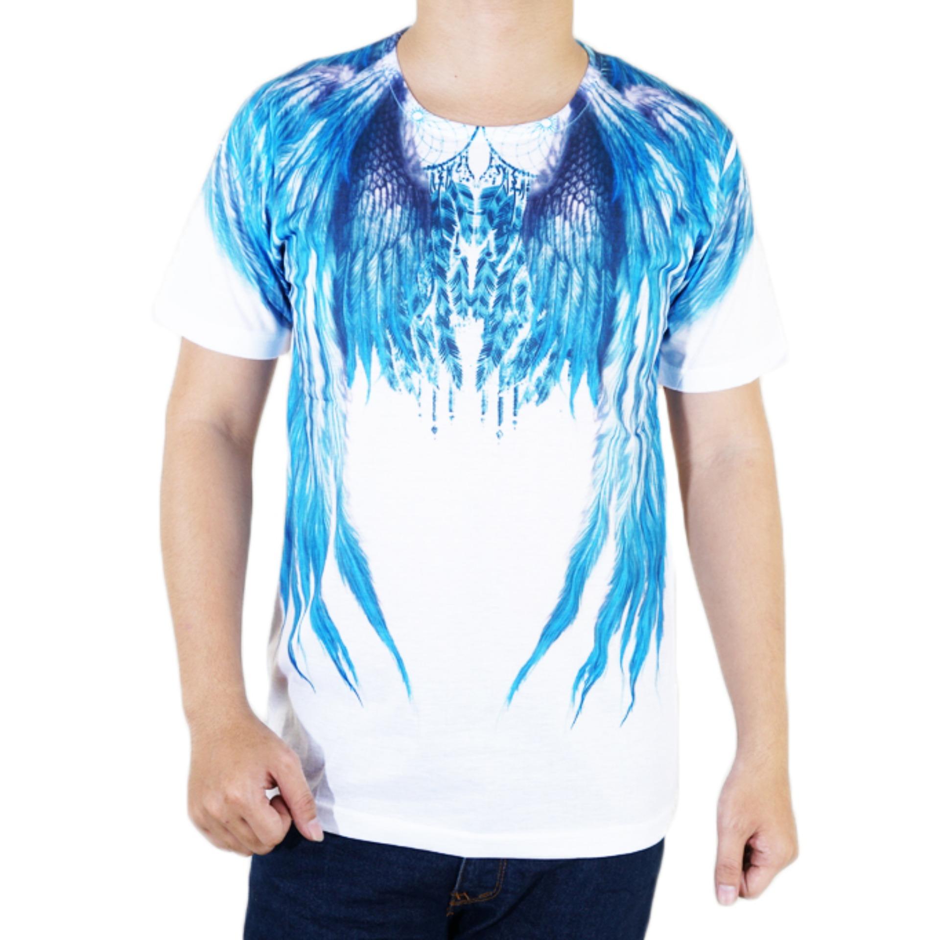 Vanwin - Kaos T-Shirt Distro / kaos Pria / Tshirt Pria / Distro Pria / Baju Pria Premium 3D Feather Bulu Biru - Putih