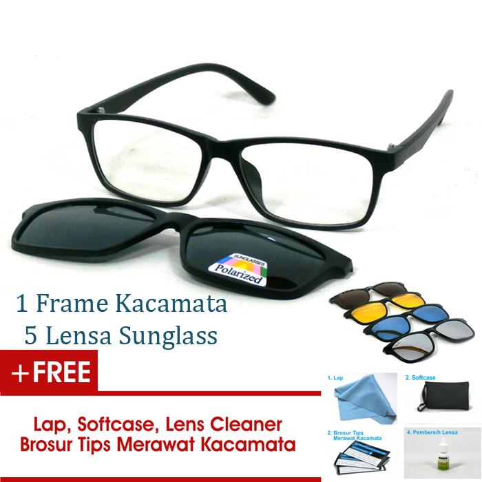 Frame Kacamata Clip On Gratis 5 Lensa Warna Sunglass Polaroid Night View Bisa Ganti Lensa Minus Di Optik Terdekat