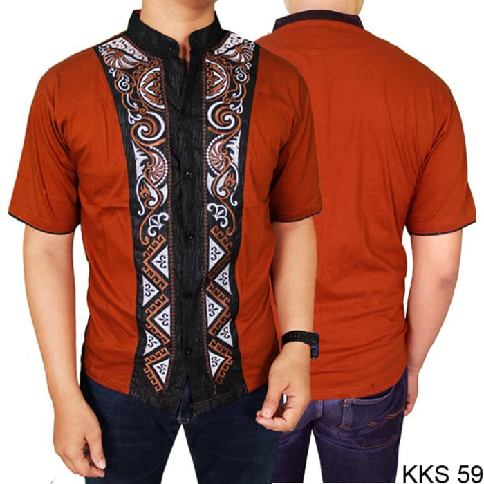 Pakaian Modern Lebaran Pria Katun Coklat Muda KKS 59