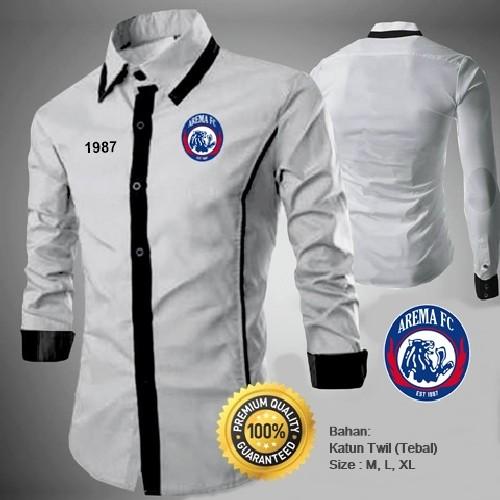 baju kemeja bola Arema Full bordir Type A Putih - Kemeja Casual Pria