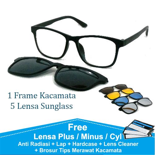 Frame Kacamata Baca Minus Anti Radiasi Komputer Clip On 5 Lensa Warna Sunglass Polaroid Night View 2201