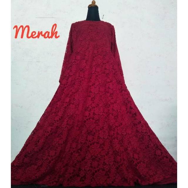 Realpict gamis muslim dress pesta maxi maxy brukat brokat bruklat cord tulang timbul mewah premium broken white m
