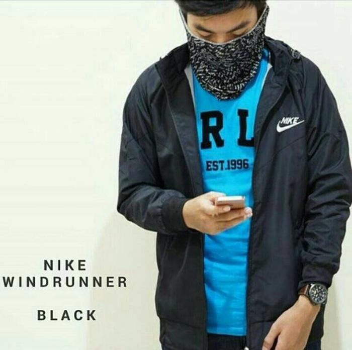 JAKET NIKE WINDRUNNER PARASUT HITAM POLOS BLACK GROSIR MURAH