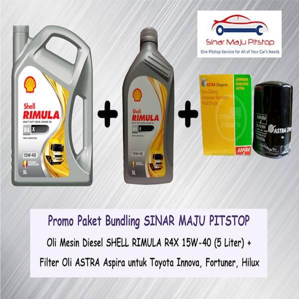 Paket Oli Mobil Diesel SHELL RIMULA R4X 4 LITER + Filter Oli TOYOTA FORTUNER ORIGINAL