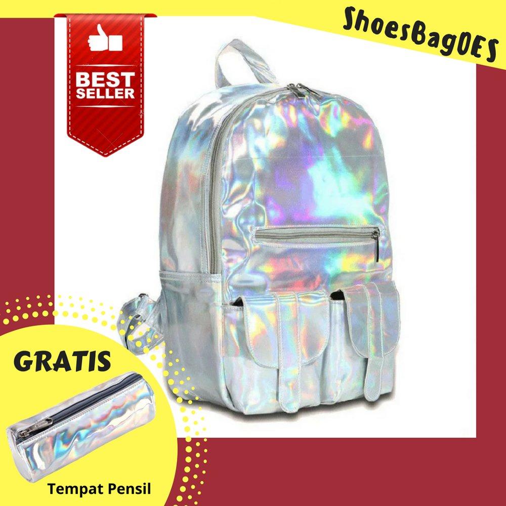 Shoesbagoes - Tas Ransel Waterproof Sekolah Wanita Hologram