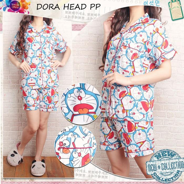 MURAH GRATIS PP DORAEMON HEAD PIYAMA CELANA PENDEK PAJAMAS BAJU TIDUR KATUN JEPANG Keren