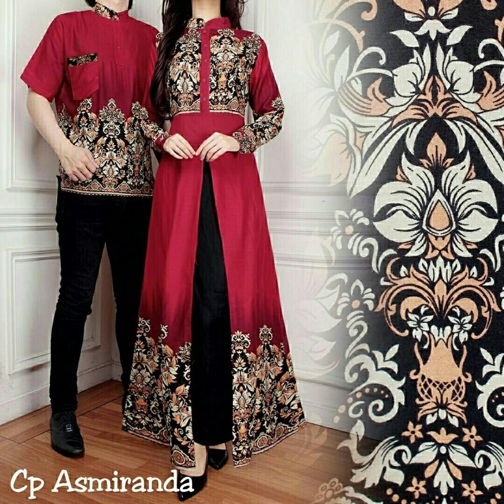 Gamis Syari Baju Batik Couple Family / Baju Batik Keluarga Cp Asmiranda Merah