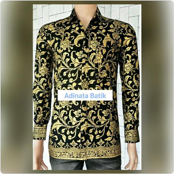 Hem kemeja batik pria warna hitam pra da bunga emas