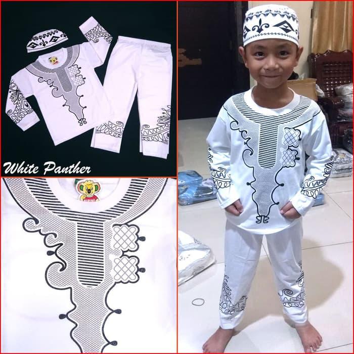 JUAL Baju Koko WHITE PANTHER Pakaian Muslim Anak Laki Premium Mewah MARUNO - II-IV Tahun