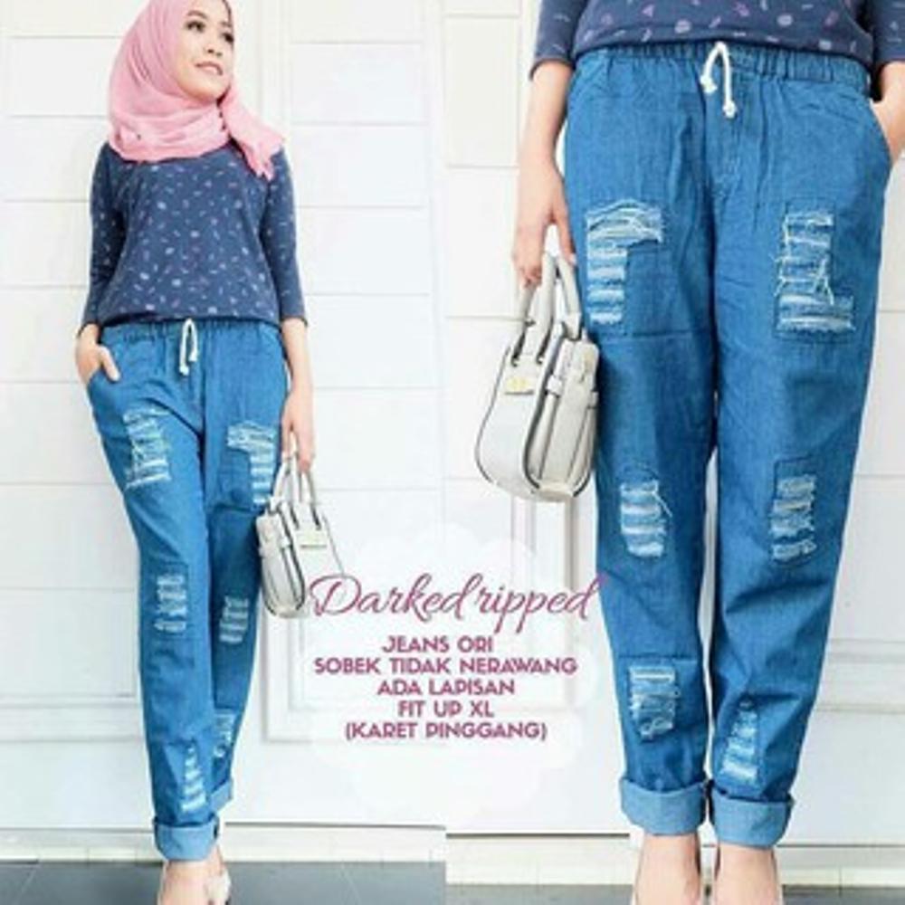 Celana Ripped Jeans - Celana Jeans Panjang Sobek Tidak Tembus Celana Jeans Light Casual Bawahan Simple Wanita Hijab Modern Trendy