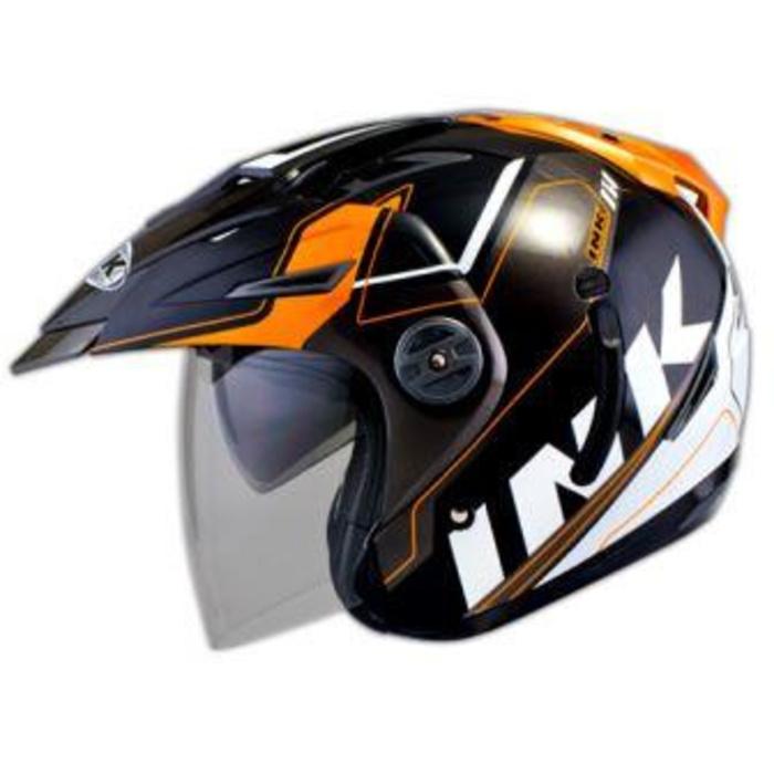 Helm INK T1 Hitam Orange Bumble Bee Half Face Double Visor
