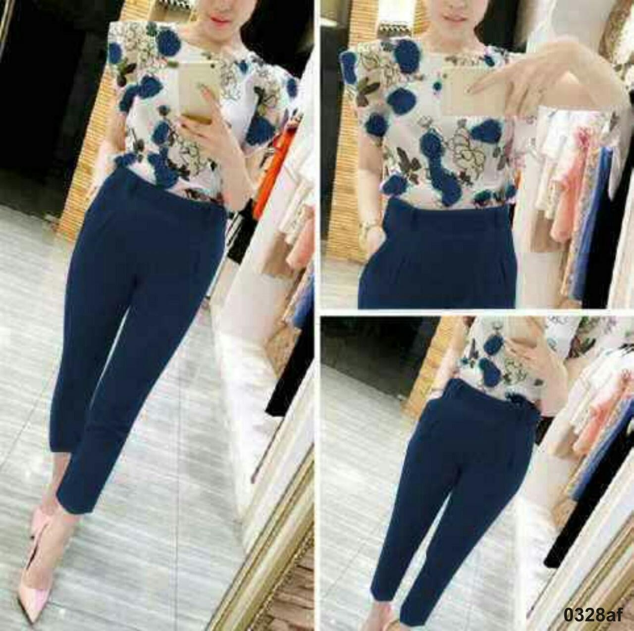 HRV Shop Setelan Blouse dan Celana Wanita St Flow / Stelan Wanita / Blosuse Wanita / Rok Wanita / Baju Terusan Wanita / Dress Wanita / Cardigan Wanita