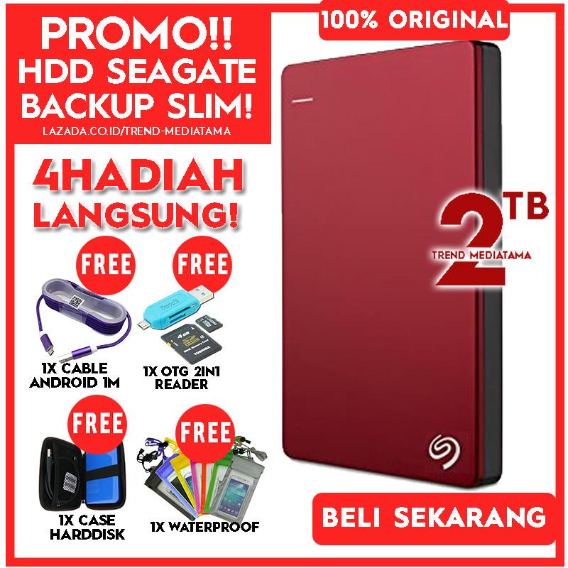Seagate Backup Plus Slim 2TB RED - HDD - HD - Hardisk External 2.5 + Gratis Hard Case Hard drives / PowerBank + Cable Android Kabel Micro USB + OTG 2in1 Card Reader Micro SD dan SDHC + Waterproof Smartphone