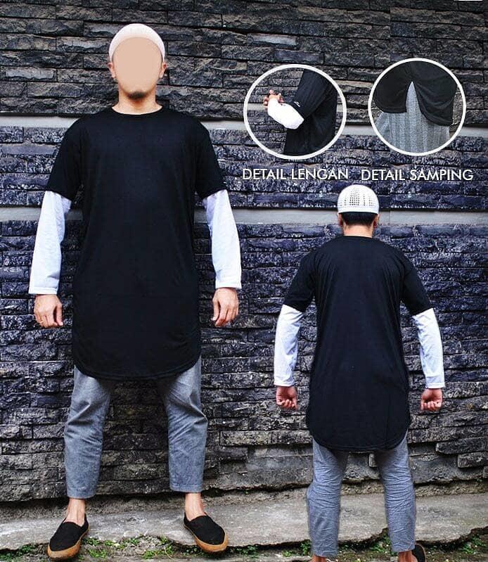 Gamis Kaos Pakistan Kombinasi Hitam dan Putih Baju Koko kurta Panjang