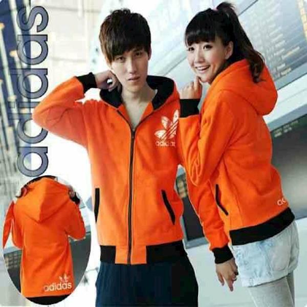 Couple Jaket Hoodie Orange Adidas Bunga Dd