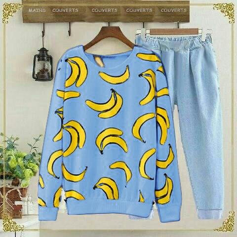 J&C Setelan Banana / Setelan Kaos Wanita / Baju Santai / Setelan Wanita / Kaos Cewek / Celana Panjang Wanita/ Kaos Panjang Wanita / Celana Joger Wanita / Setelan Celana Jogger