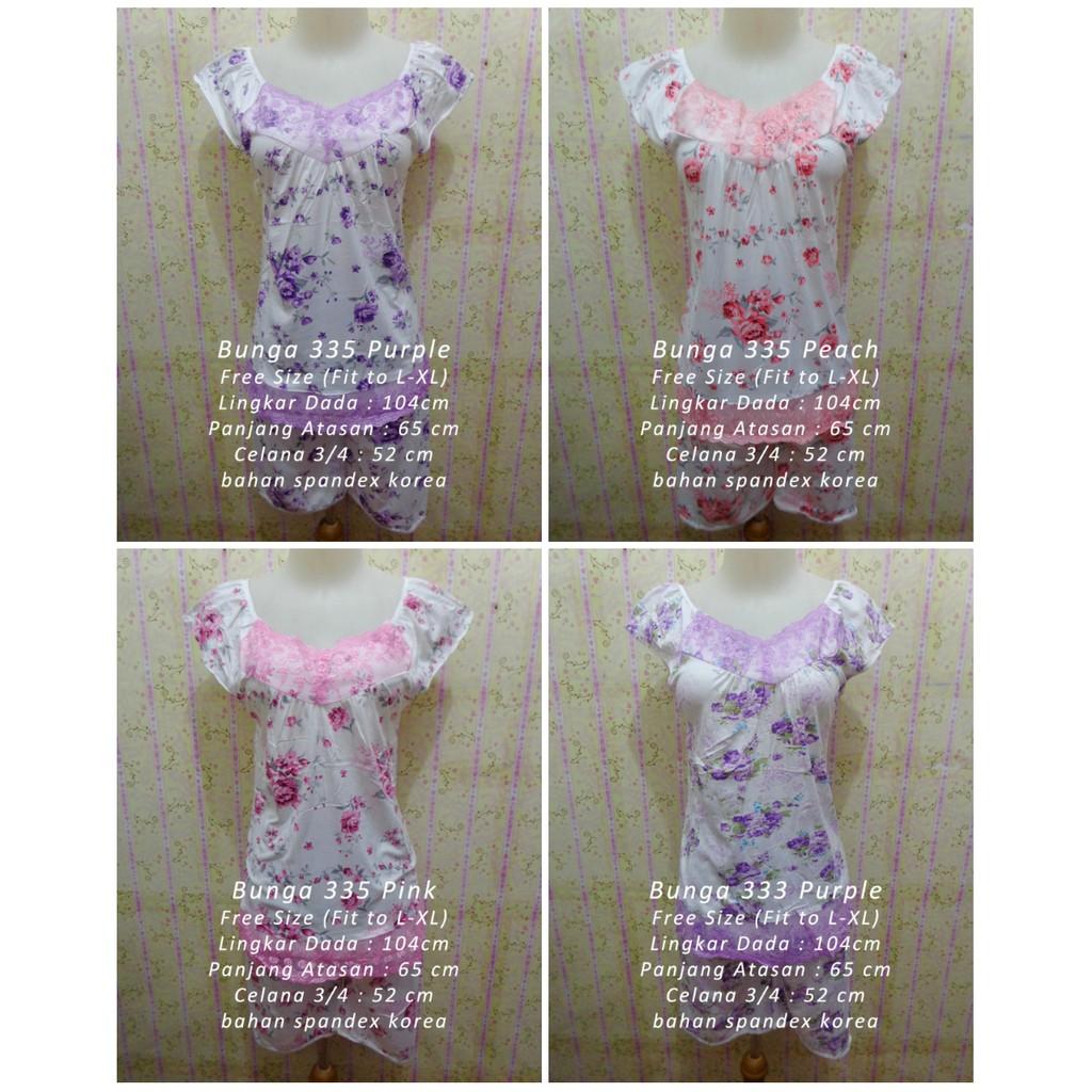 Piyama Stelan Spandex Korea Baju Tidur Bunga Sleepwear Pakaian Wanita Murah Grosir