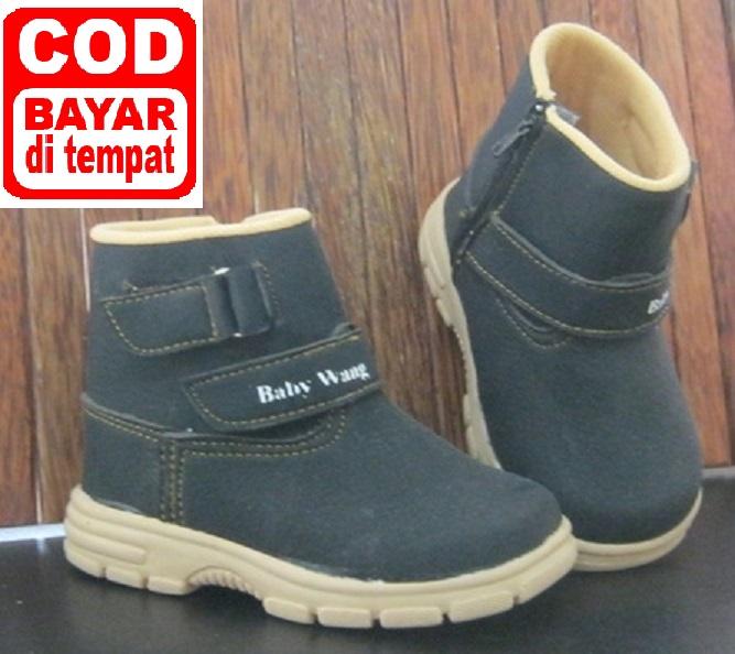 Sepatu Anak Baby Wang - Cowboy Boots Black Ukuran 3-5 tahun (size 27-28-29-30)