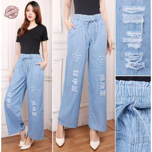 Celana Panjang Rhya Kulot Jeans Sobek Wanita