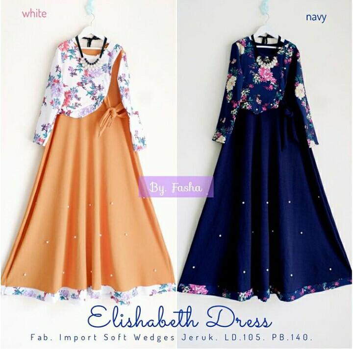Baju Original Gamis Elishabeth Dress Baju Panjang Muslim Casual Wanita Pakaian Hijab Modern Modis Trendy Terbaru