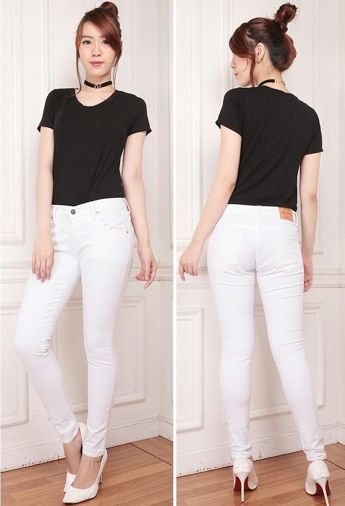 celana terbaru skinny bahan soft jeans putih wanita bahan bagus jahitan rapi harga murah
