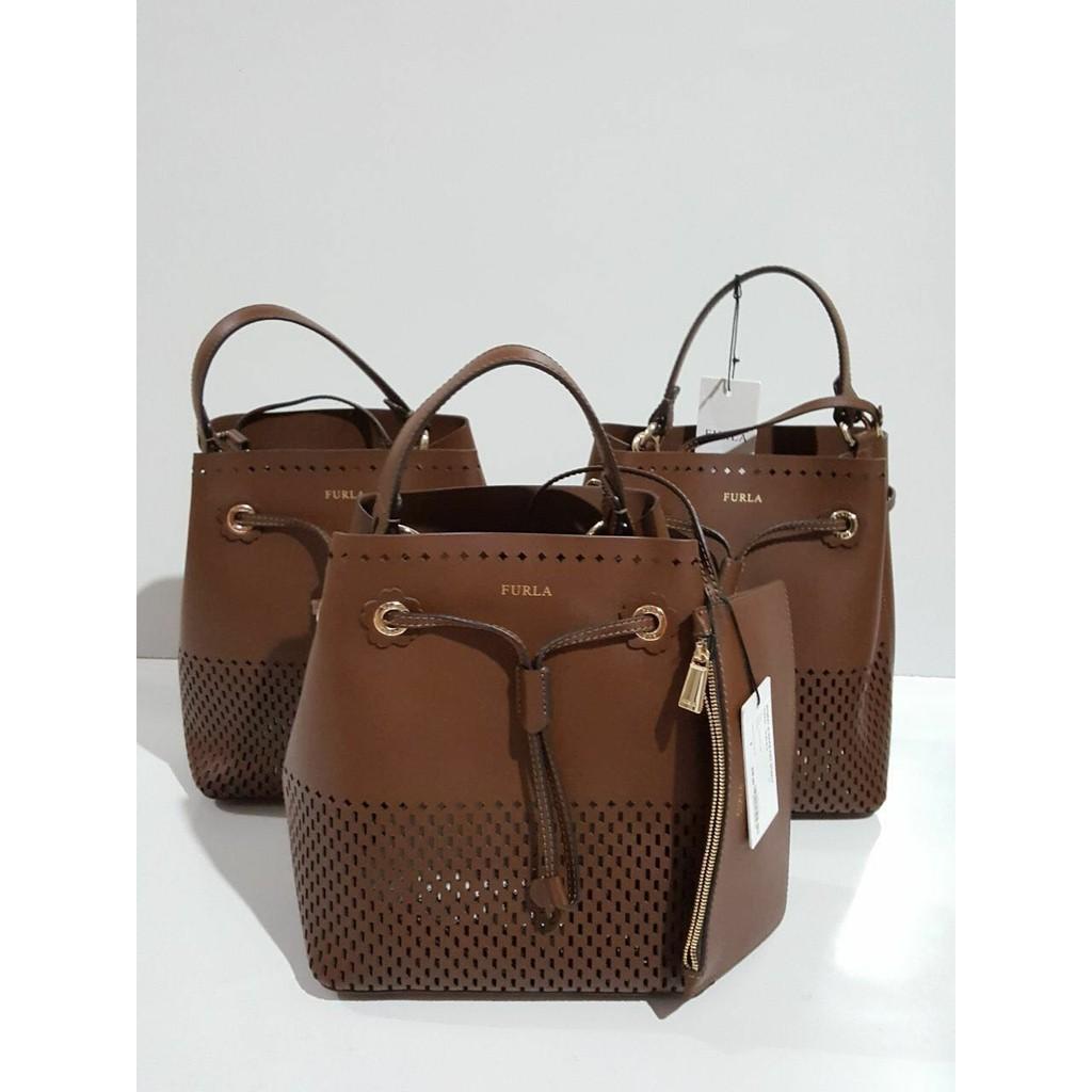 Jual Tas Furla Stacy Perforated Brown And White Original
