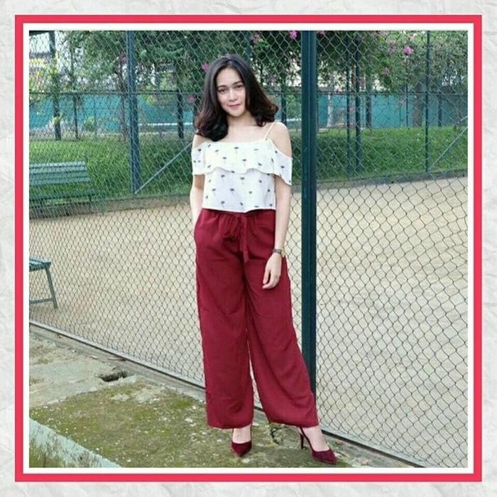 JUAL Celana Wanita Murah / Celana Panjang/ Celan Bahan / Kulot Ribbon Maron