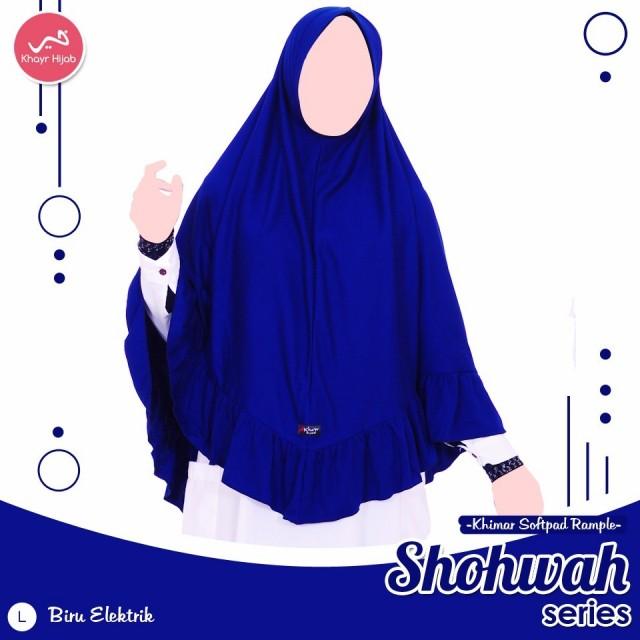 Kerudung Kaos Khayr Shohwah Series Khimar Pad Antem Biru Elektrik