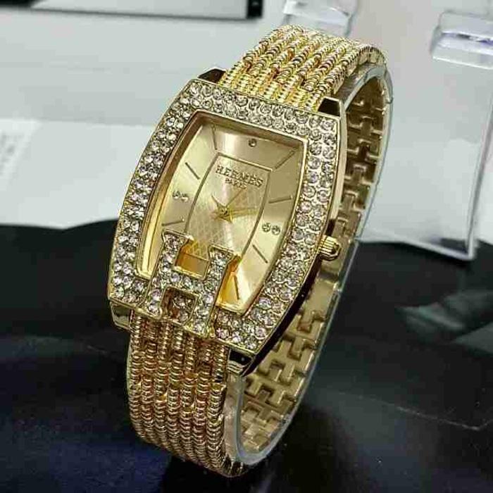 PROMO TERBATAS!!! Jam Tangan Wanita Cewek Hermes Jtr 518 Gold Terbaru Murah