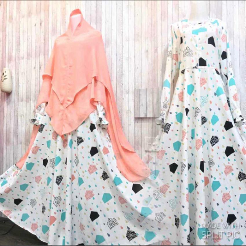 Adzra Gamis Syar'i Murah/Busana muslim Wanita - Alvera Dress - Putih