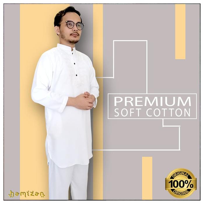 BAJU UMROH - Baju Gamis Jubah Pria Umroh Haji Ihram Katun Soft Denim Ekspor Putih