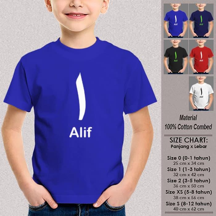 Kaos Baju Anak Muslim SN-ASMSMY070 HURUF ALIF Usia 1-12Th