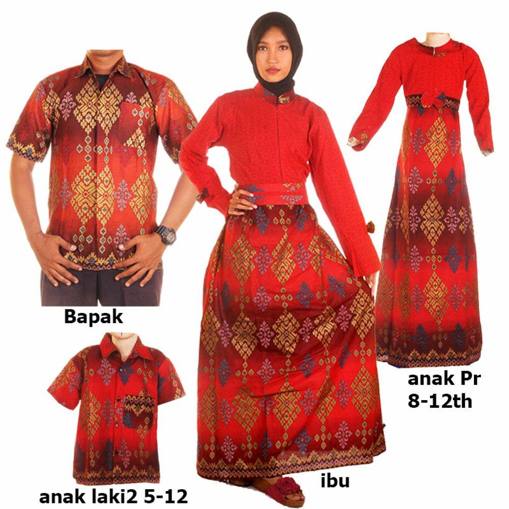 baju couple gamis batik keluarga bahan katun terbaru warna merah JB Pro do Dewi