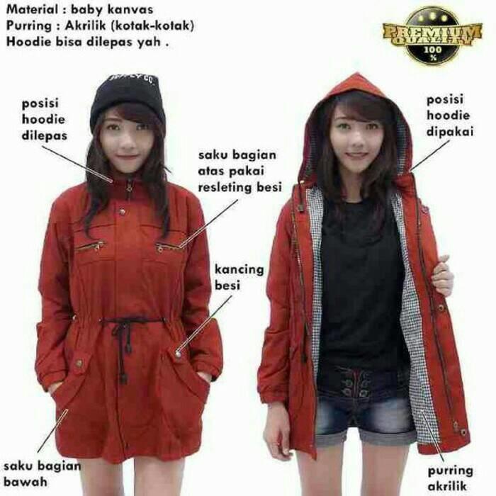 JAKET PARKA CEWEK MERAH BATA ORANGE PREMIUM GROSIR MURAH PARKA BABY KANVAS GROSIR MU