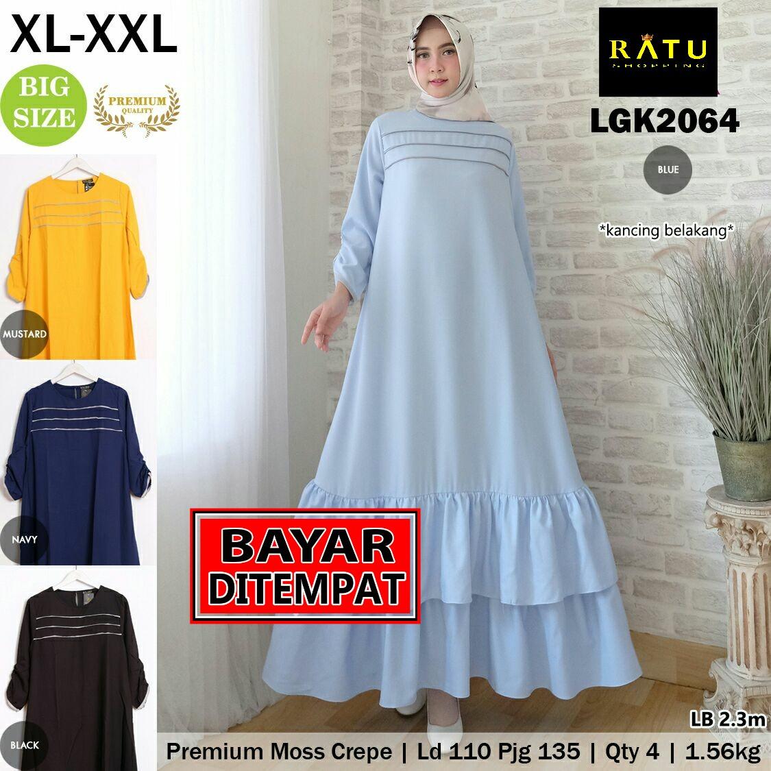 RATU SHOPPING GAMIS BAJU MUSLIM WANITA jumbo big size XXL xxxl Lgk2064 Moss crepe