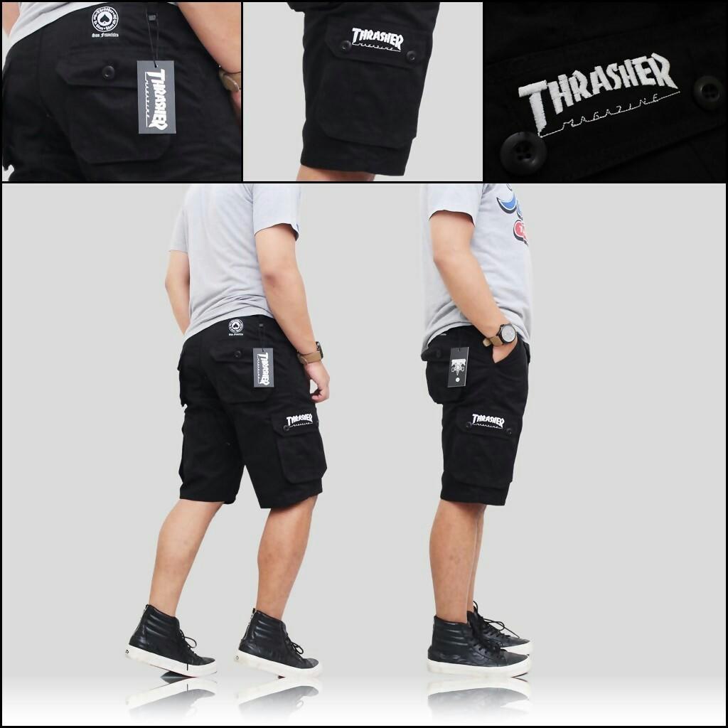 Cevany celana cargo pendek pria - HITAM TRASHER