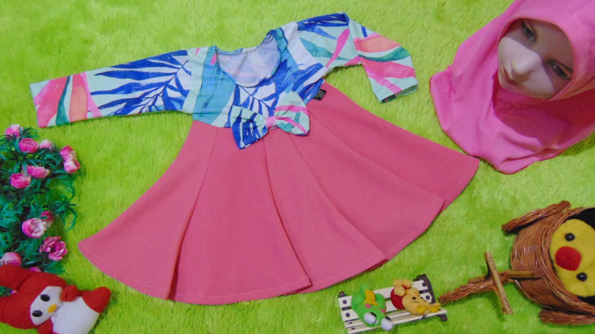 kembarshop - PLUS HIJAB baju muslim gamis pita anak bayi newborn 0-6bulan spring peach