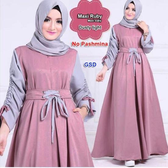 Gamis Maxi ruby dusty,mustard,mocca,navy,maroon,dusty light,blue light&hitam Fit L