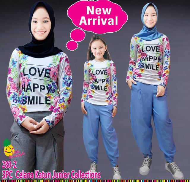 New (7-12th) Baju Setelan Muslim Anak Perempuan LP Smile Celana Jogger