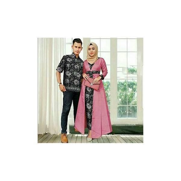 Gamis Syari Baju Couple Batik Busana Muslim Copel Family Cp Linda Set Dustypink