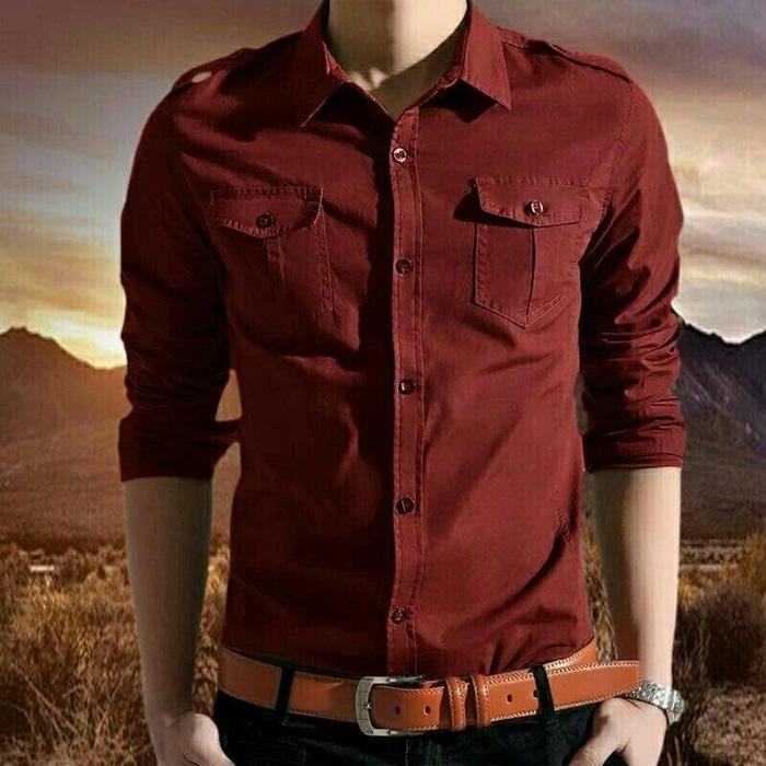 Kemeja Cool Marun Atasan Cwo Hem Pria Kemaja Casual
