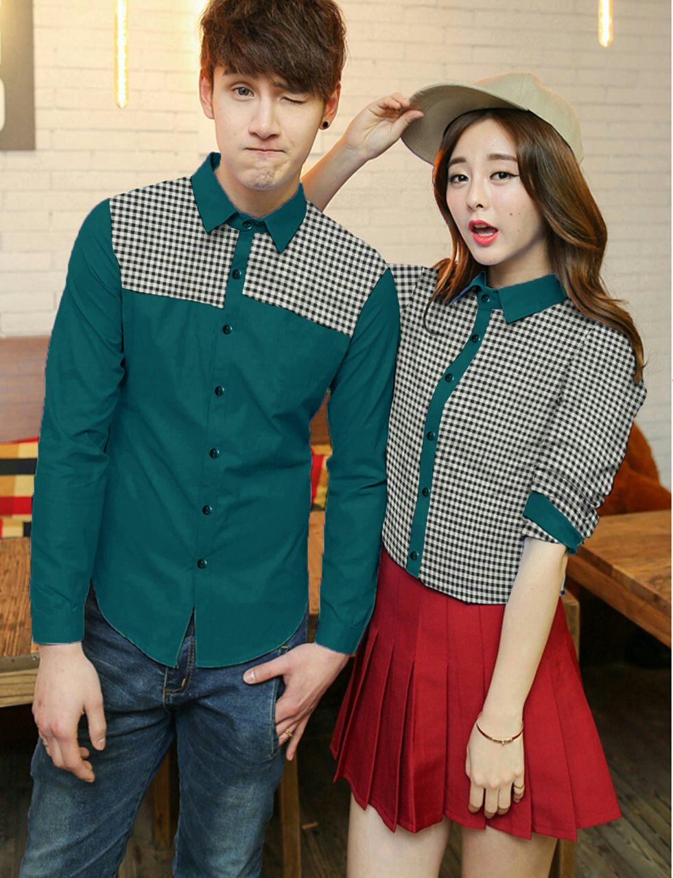 Jakarta Couple- Kemeja Couple Kotak Square Tosca / Baju Pasangan /Atasan Couple