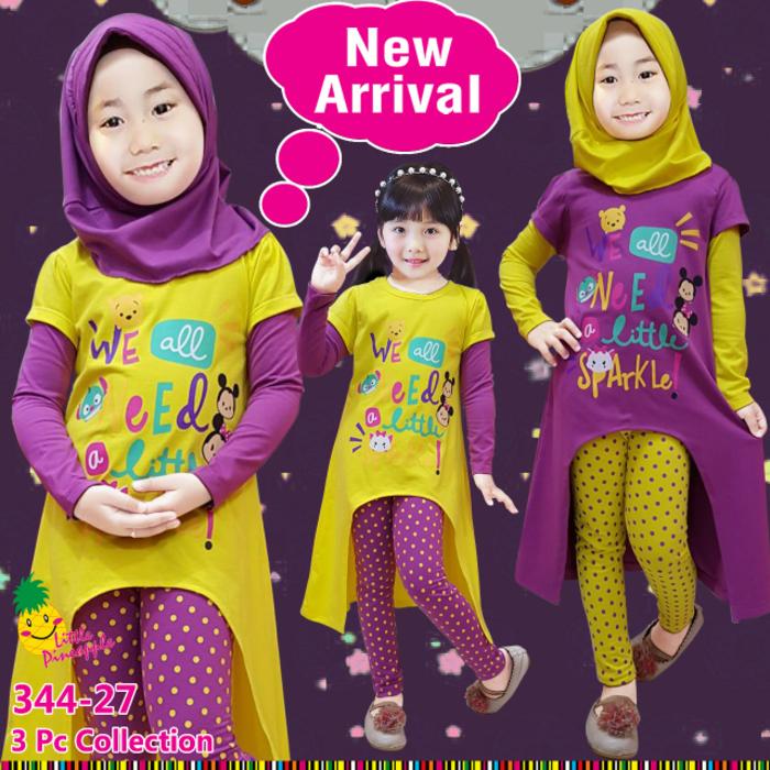 New Baju Muslim Anak Perempuan Little Pineapple Tsum Sparkle Kuning Ungu