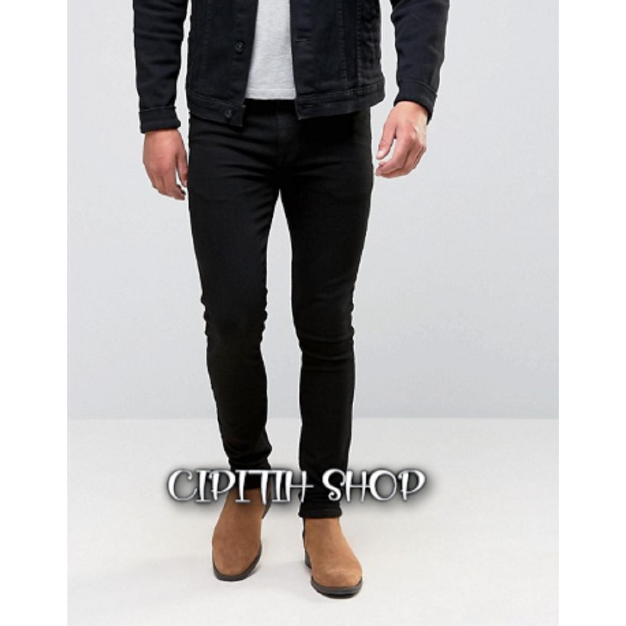 CIPITIH SHOP - Celana Jeans Lois Pria Skinny Stretch Hitam - BLACK