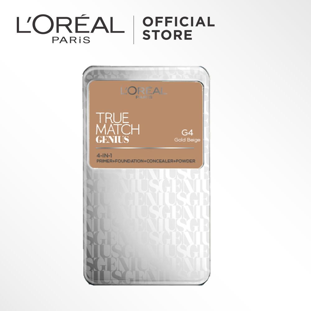 L'Oreal Paris True Match Genius Two Way Cake - G4 Gold Beige by L'Oreal Paris Makeup Loreal Padat / Compact Powder Matte High Coverage For All Types of Skin / Semua Jenis Kulit Lightweight Ringan Blendable
