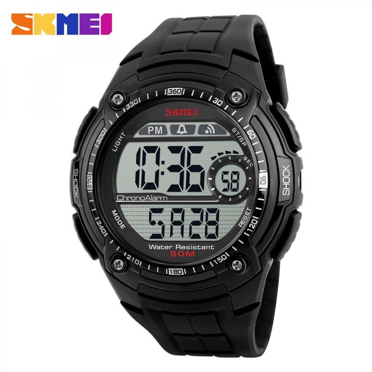 SKMEI Men Sport LED Watch DG1203 Water Resistant Anti Air WR 50m Jam Tangan Pria Tali Strap Rubber Karet Wrist Watch Wristwatch Casual Design Men Fashion Accessories Waterproof Sporty Trendy Kasual Penunjuk Waktu Nyaman - Hitam