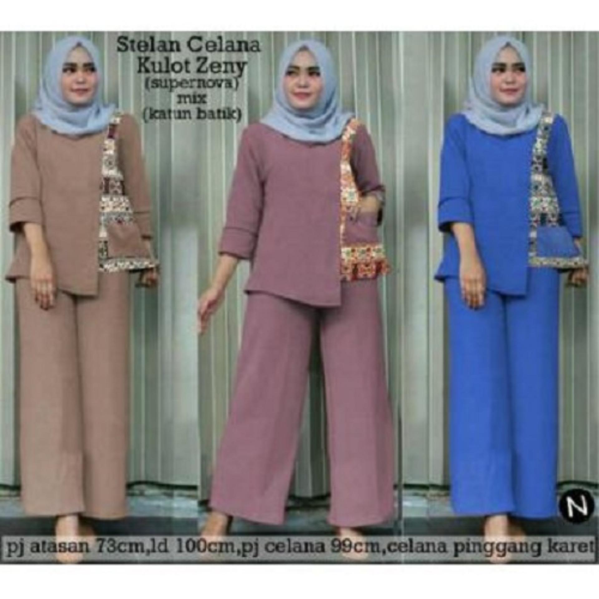 PROMO BAJU - SUPPLIER GROSIR 13090 BAJU SETELAN KULOT WANITA DEWASA LENGAN 3/4 WARNA COKSU DUSTY PINK BIRU MURAH GROSIR KEKINIAN BAHAN KATUN BATIK