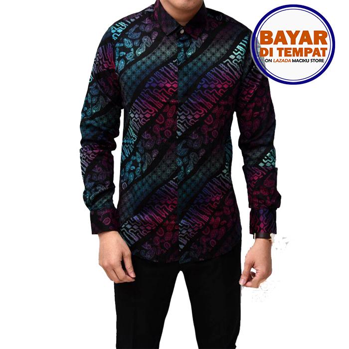 Maciku Kemeja Batik Pria Lengan Panjang Batik Songket Long Gradation