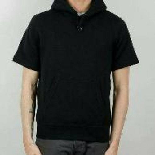 Baju Kaos Polos Hoodie Lengan Pendek - Hitam-Terkeren- Terlaris- Tercool
